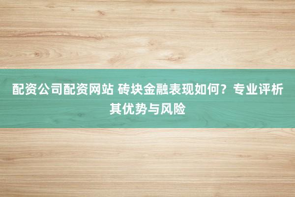 配资公司配资网站 砖块金融表现如何？专业评析其优势与风险