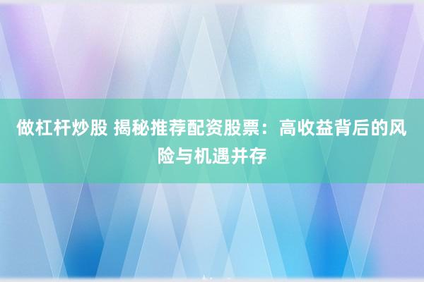做杠杆炒股 揭秘推荐配资股票：高收益背后的风险与机遇并存