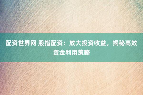 配资世界网 股指配资：放大投资收益，揭秘高效资金利用策略