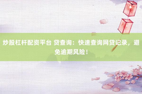 炒股杠杆配资平台 贷查询：快速查询网贷记录，避免逾期风险！