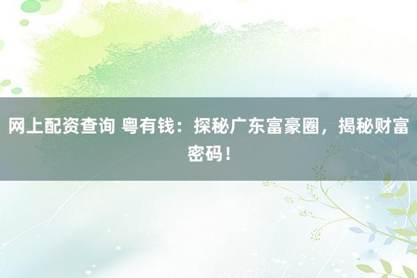 网上配资查询 粤有钱：探秘广东富豪圈，揭秘财富密码！