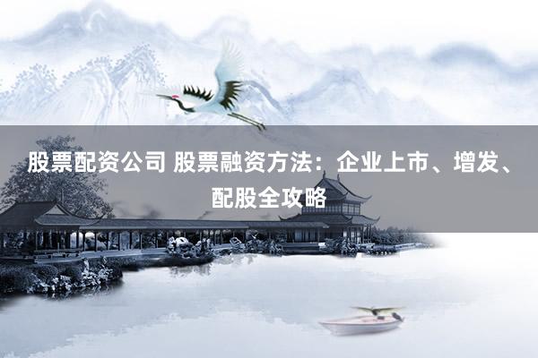 股票配资公司 股票融资方法：企业上市、增发、配股全攻略