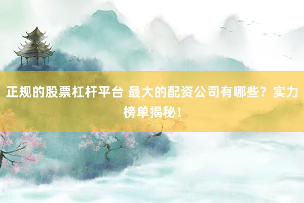 正规的股票杠杆平台 最大的配资公司有哪些?实力榜单揭秘!