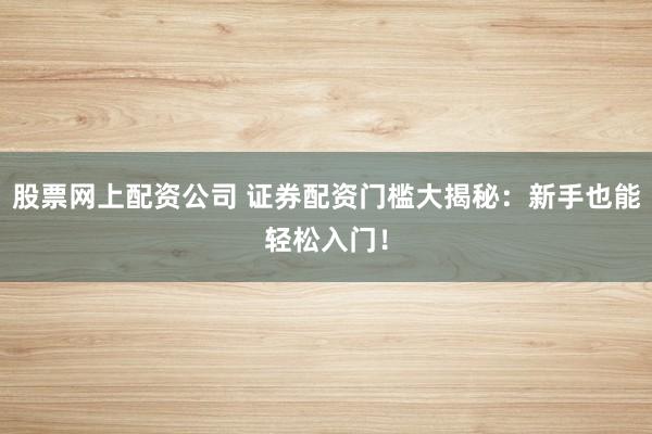 股票网上配资公司 证券配资门槛大揭秘：新手也能轻松入门！