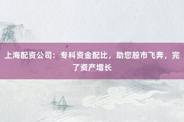 上海配资公司:专科资金配比,助您股市飞奔,完了资产增长