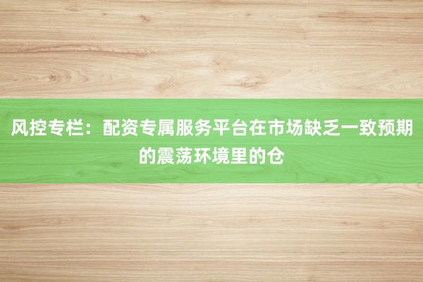 风控专栏:配资专属服务平台在市场缺乏一致预期的震荡环境里的仓