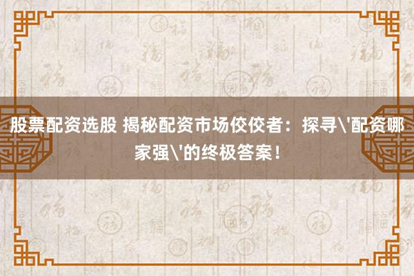 股票配资选股 揭秘配资市场佼佼者：探寻'配资哪家强'的终极答案！